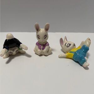 Ceramic Bunny Figurines Set - White, Purple, Blue